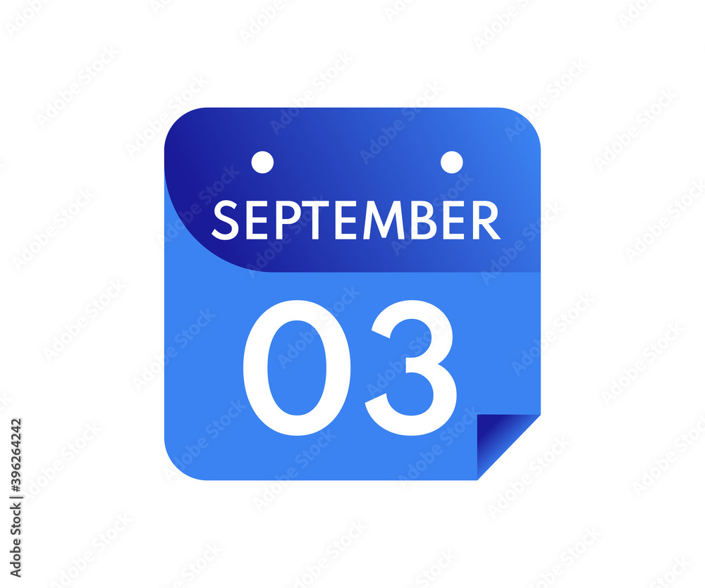 September 3 Date on a Single Day Calendar in Flat Style, 3 September calendar icon September 3 Date on a Single Day Calendar in Flat Style, 3 September calendar icon