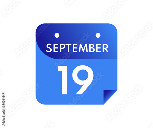 September 19 Date on a Single Day Calendar in Flat Style, 19 September calendar icon photo