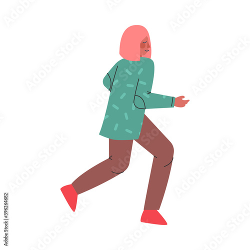 Woman Character Running in a Hurry and Hasten Somewhere Vector Illustration