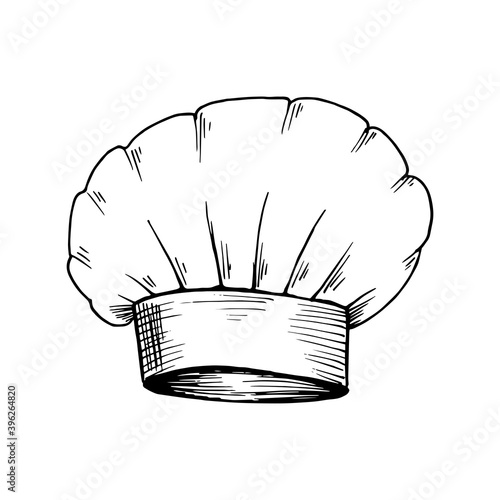 Chef hat. Hand-drawn sketch isolated on white. Vector illustration