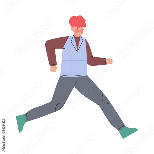 Flushed Man Character Running in a Hurry and Hasten Somewhere Vector Illustration