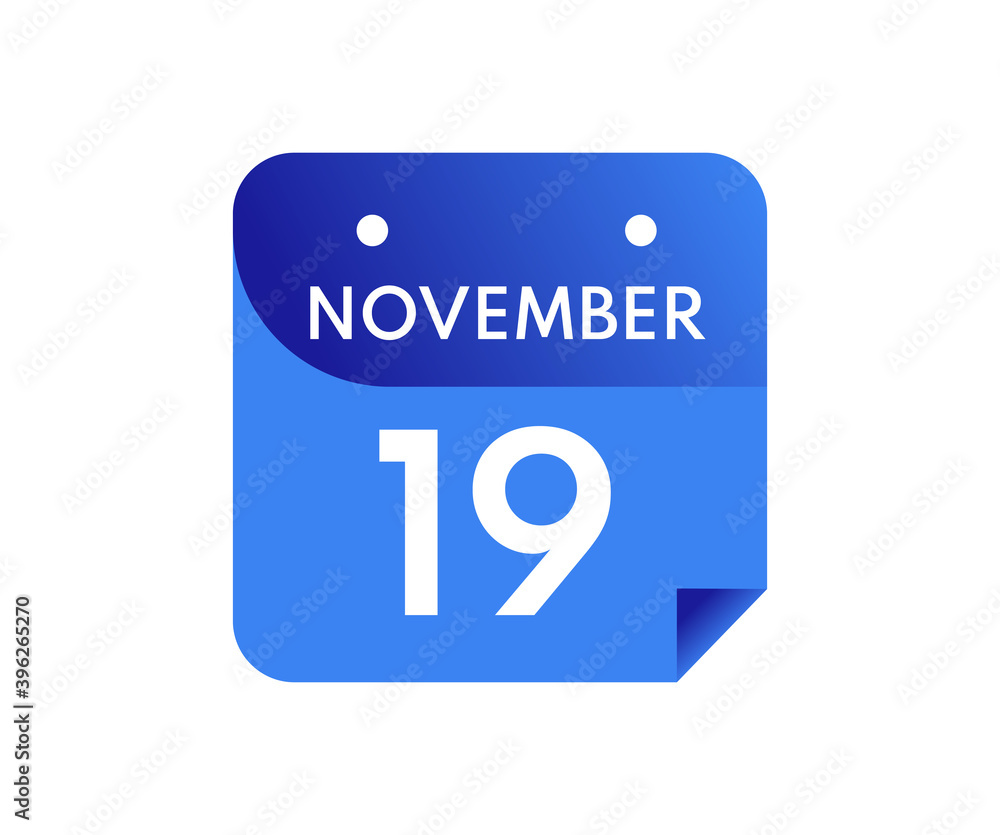 November 19 Date on a Single Day Calendar in Flat Style, 19 November calendar icon November 19 Date on a Single Day Calendar in Flat Style, 19 November calendar icon