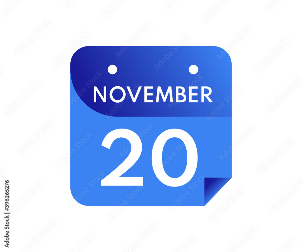 November 20 Date on a Single Day Calendar in Flat Style, 20 November calendar icon November 20 Date on a Single Day Calendar in Flat Style, 20 November calendar icon