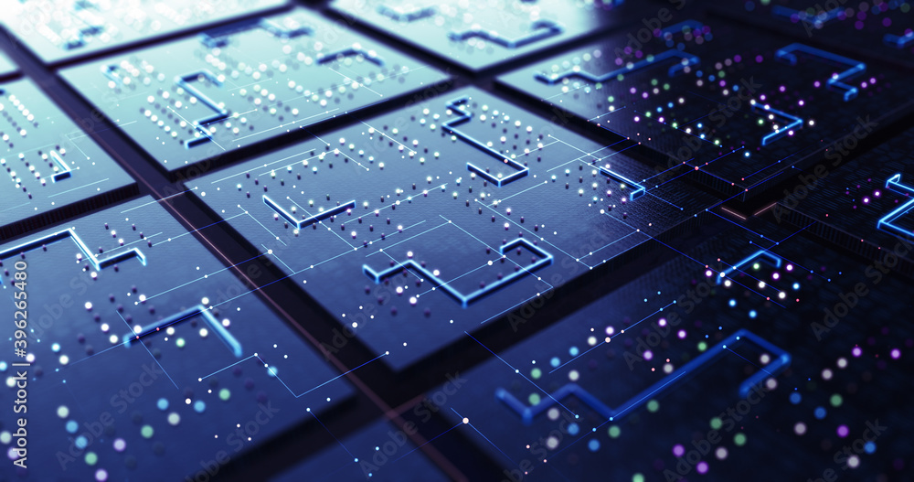 CPU Circuit Technology Background. Data Signals Flowing. Artificial ...