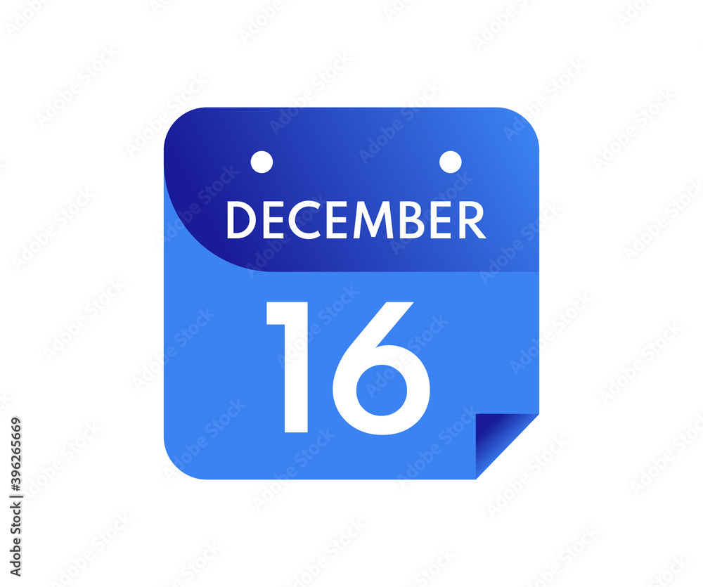 December 16 Date on a Single Day Calendar in Flat Style, 16 December calendar icon December 16 Date on a Single Day Calendar in Flat Style, 16 December calendar icon