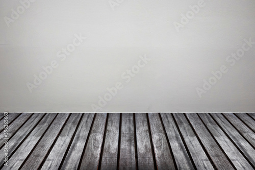 empty white concrete wall with wooden floor room interior