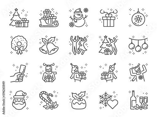 Christmas party line icon set. Included the icons as fun, enjoy, party, good mood, celebrate, and more.