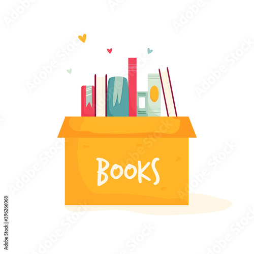 Cardboard box full of box. Colorful illustration