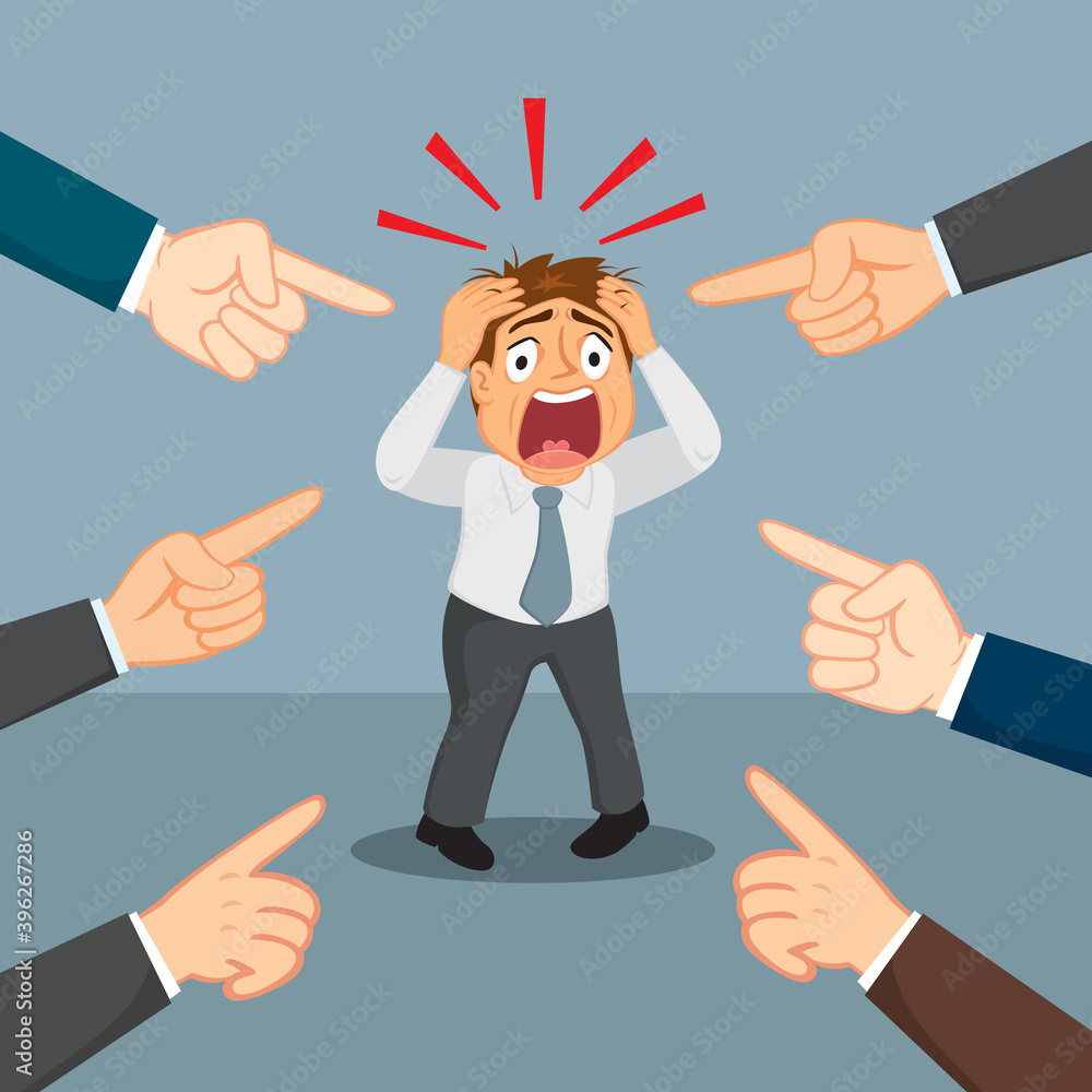 Businessman get blame with hand other pointing, illustration vector cartoon Businessman get blame with hand other pointing, illustration vector cartoon