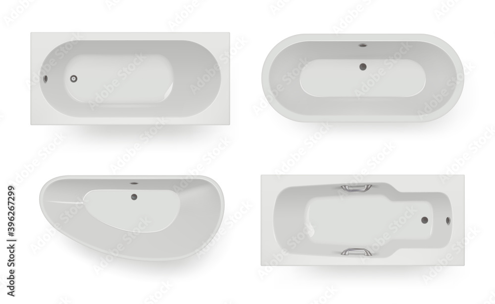 Bath top view. Spa room items for hygiene washing bath realistic Bath top view. Spa room items for hygiene washing bath realistic