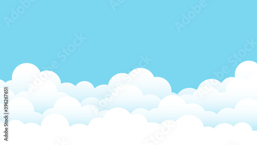 Soft white fluffy clouds cartoon on top blue clear sky landscape outdoor background vector illustration.
