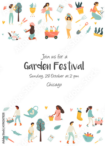 Garden festival invitation template with farmers