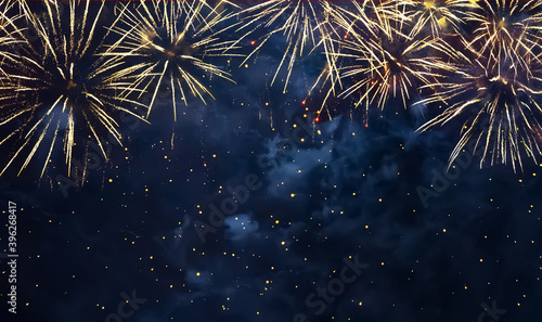 Beautiful Blue Holiday background with fireworks