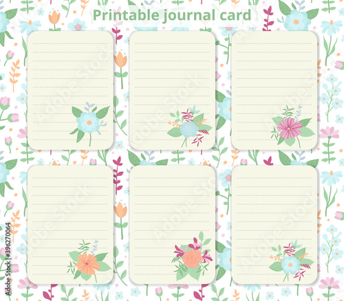 Vector illustration. Printable journal cards. Universal cards with a simple floral design. Empty space for text