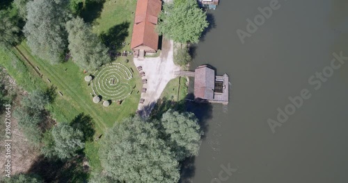 Traditional floating watermill on the Mura River in Croatia