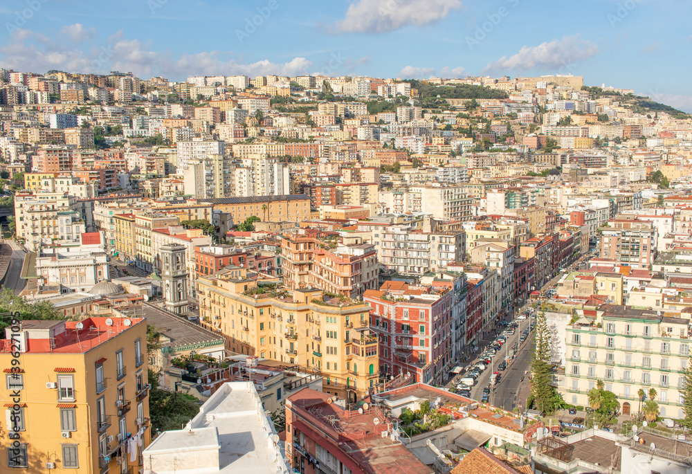 Fototapeta premium Naples, Italy - one of the historical districts in Naples, Chiaia displays a wonderful architecture and luxury residences. Here the district seen from Posillipo