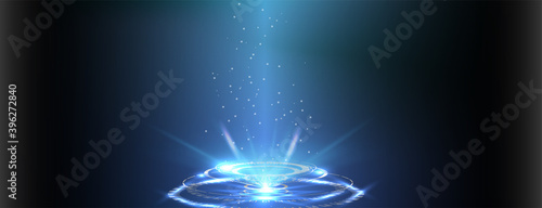 Sky-fi digital hi-tech collection in HUD style. Magic circle teleport podium. GUI, UI virtual reality projector. Abstract hologram technology. Vector Portal and hologram futuristic circle elements.