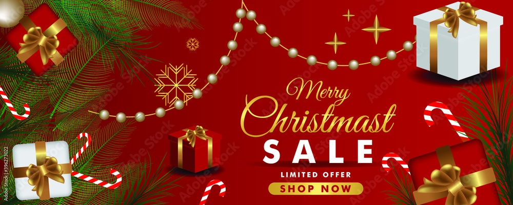 Realistic christmas sale banner with attractive design vector