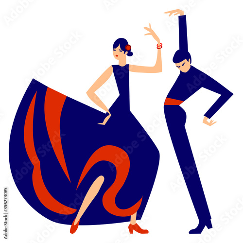 woman and man dancing flamenco vector illustration