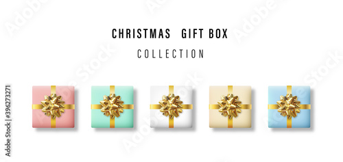christmas gift box set collection, realistic gift presents view top, vector.
