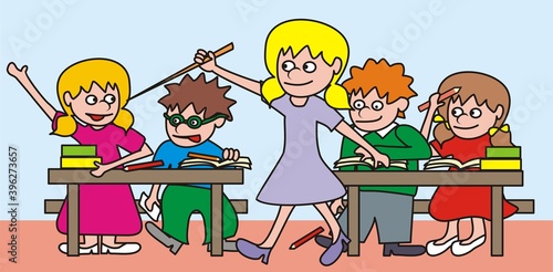 school kids in the classroom, vector illustration