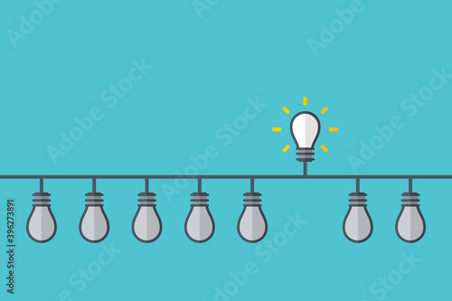 Think differently, standing out from the crowd. The graphic of a light bulb represents a business concept. New idea, change, trend, courage, creative solution, innovation and unique way.
