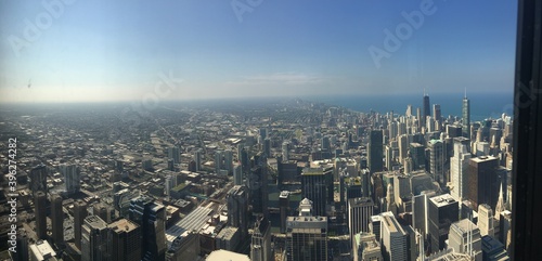 Chicago skyline as seen from Willis Tower (or Sears Tower) Skydeck in Chicago, Illinois