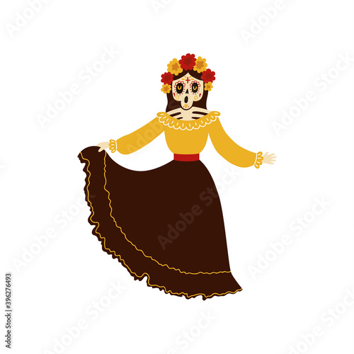 Female mariachi musician skeleton dancing and singing