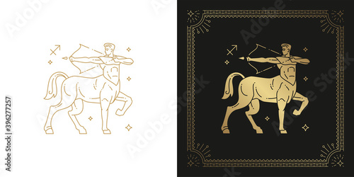 Zodiac sagittarius horoscope sign line art silhouette design vector illustration photo