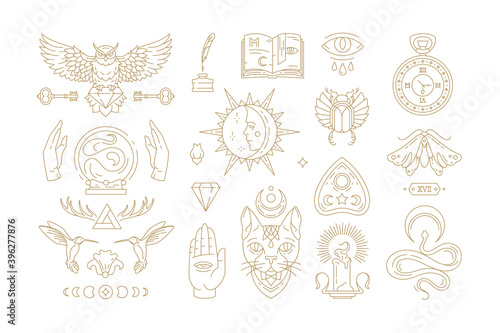 Esoteric and mystic linear symbols set vector illustrations.