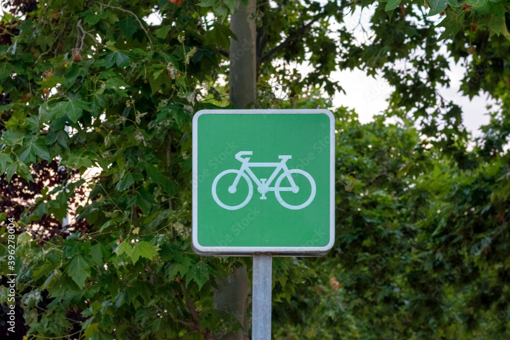 green bicycle sign on the road