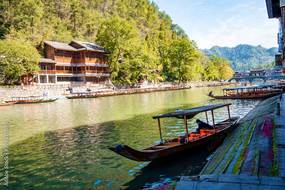  Scenery of old houses in Fenghuang City, Hunan Province, China. The ancient city of Fenghuang is regarded by UNESCO as a World Heritage Site.