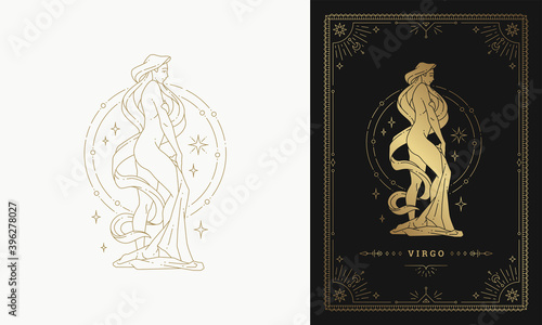 Zodiac virgo girl character horoscope sign line art silhouette design vector illustration photo