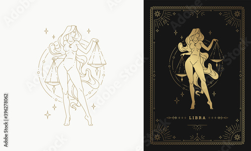 Zodiac libra girl character horoscope sign line art silhouette design vector illustration photo