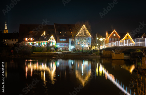 Beautiful illuminations Rottenburg at the Neckar river