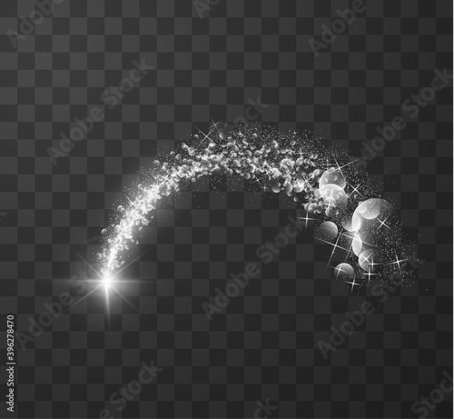 Magical shooting star arc effect with glittering magic dust particles trail.