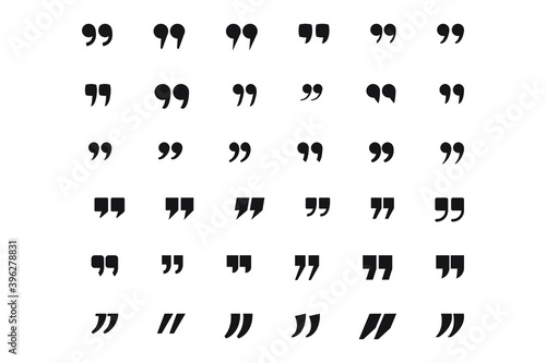 Quote mark icon set for conversation or definition. Quote speech symbol vector illustration. Citation double comma graphic design collection for comment or punctuation sign.