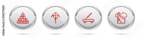 Set line Yagna, Kite, Scented spa stick and Indian man dress. Silver circle button. Vector.
