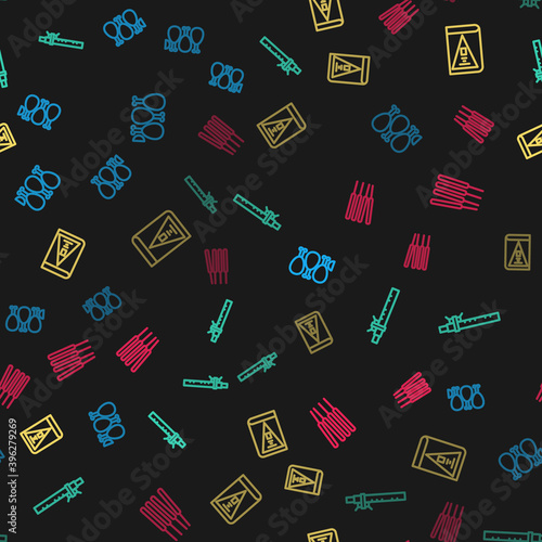 Set line Tandoori chicken, Bamboo flute indian, India constitution day and Aroma sticks, incense on seamless pattern. Vector.
