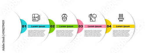 Set line Cup of tea with tea bag, Indian man, dress and Incense sticks. Business infographic template. Vector.