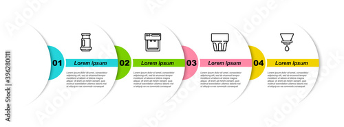Set line Aeropress coffee, Coffee machine, Glass with water and V60 maker. Business infographic template. Vector.