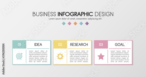 Infographic layout with 3 options. Timeline with business icons. Vector