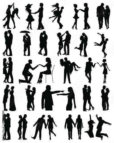 Collection silhouettes of romantic couple. Vector collection of romantic couple silhouettes. Romantic couple silhouette set.