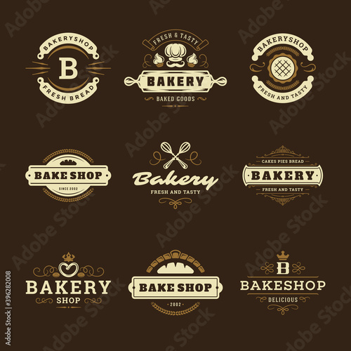 Bakery logos and badges design templates set vector illustration.