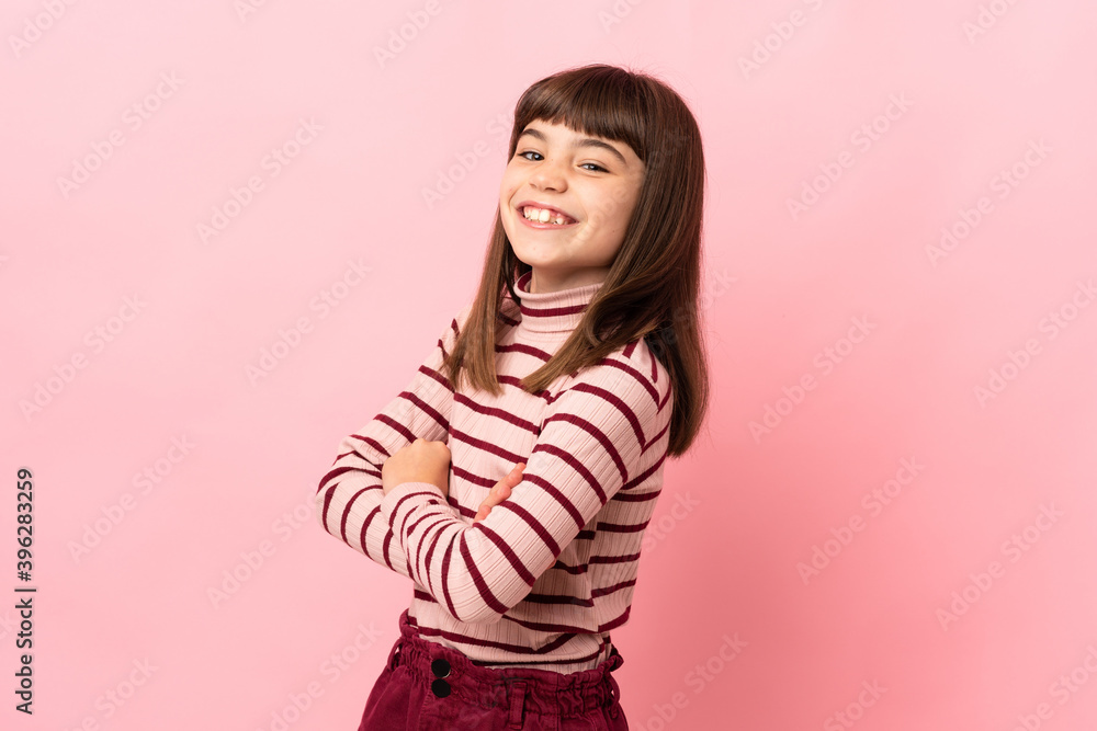 Little girl isolated on pink background happy and smiling Little girl isolated on pink background happy and smiling