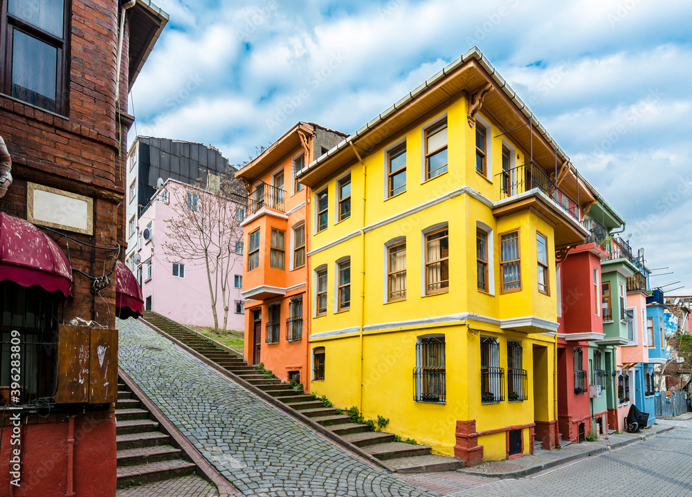 Balat district streets view in Istanbul. Balat is popular tourist attraction in Istanbul, Turkey. Balat district streets view in Istanbul. Balat is popular tourist attraction in Istanbul, Turkey.