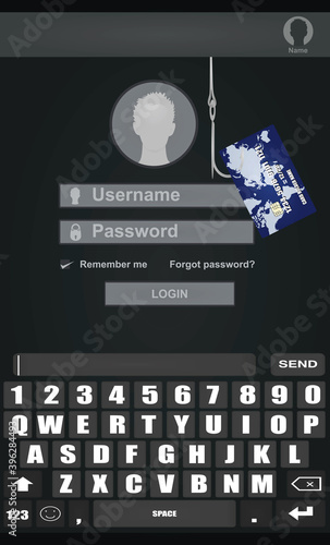 Fishing. Stealing credit card id concept. vector