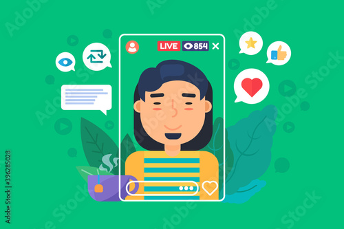 Asian male streamer flat color vector character