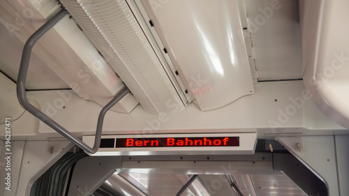LED display in a train, Switzerland. Translation: "Bern Station"