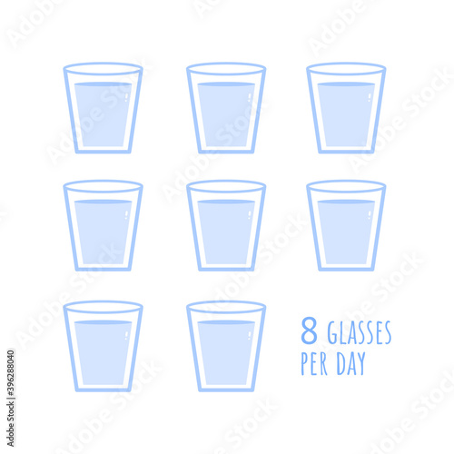 Drink eight glasses of water a day. Water glass icon. Water drink invitation icon.